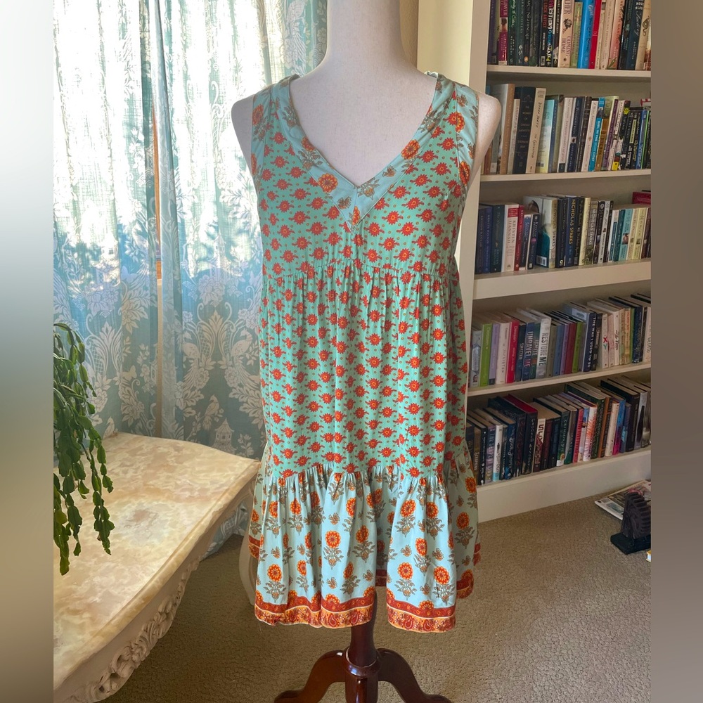 Baevely boho green and orange floral sundress